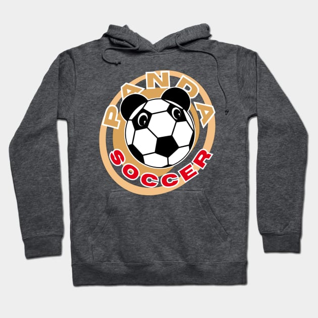 Panda soccer head of a cute panda in the shape of a soccer ball on the background of an orange circle for sports lovers orange and red letters with white borders Hoodie by PopArtyParty